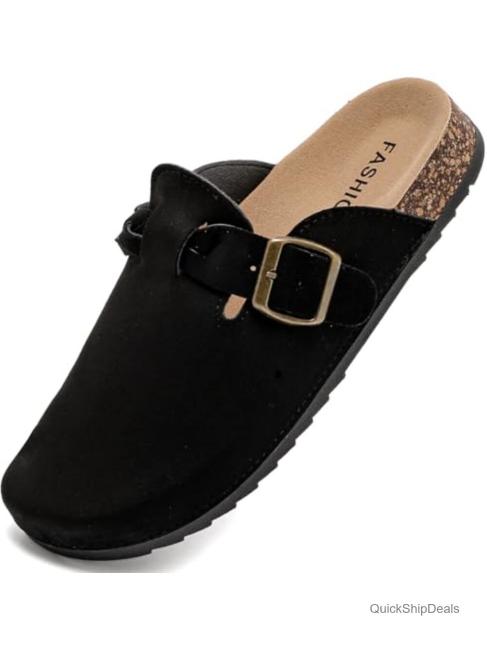 Suede Clogs Women's Mules with Cork Footbed and Adjustable Buckle, Arch Support